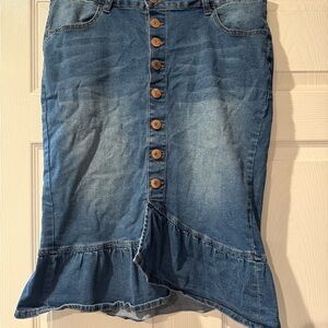 Blue Denim Button-Down Pencil Skirt